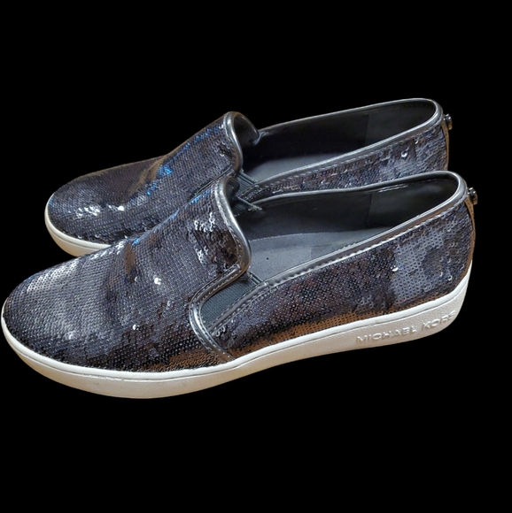 Michael Kors Keaton Slip On Sneakers Sequins Guntmetal Size 6M - Picture 2 of 5